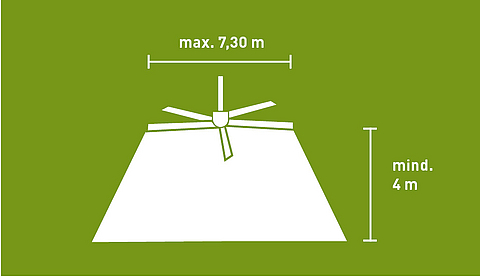 Drawing of a Lubratec ceiling fan and airflow