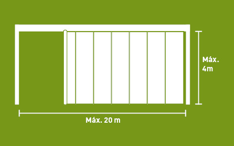 Frente deslizante Lubratec com dimensões máximas marcadas - Sistema económico com cortina deslizante de abertura lateral