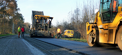 Construção de uma estrada durável com rolo e máquina de termofixação Produção de uma estrada resistente com rolo e máquina de termofixação