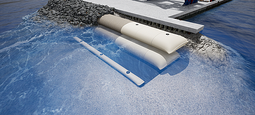 Recuperação de terrenos e proteção de margens com SoilTain Tubes no domínio dos geotêxteis e da engenharia hidráulica Mangueira geotêxtil de proteção costeira SoilTain com tapete de proteção contra a erosão e pedras de blindagem para recuperação de terrenos e proteção de margens