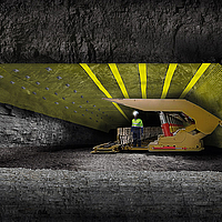 Teto de um túnel reforçado com geogrelha Minegrid