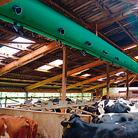 Lubratec Tube Cool como um sistema de ventilação tubular no tecto de um estábulo de vacas