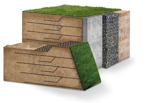 Fortrac Systems - Natureza, gabião e bloco em modelo - Huesker Geosysteme